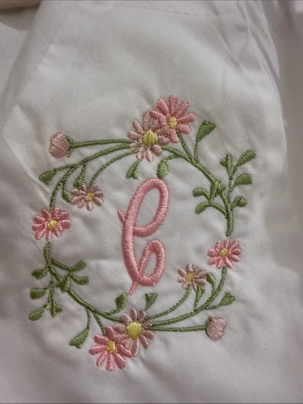 Pair of IC COLLECTIONS White Ruffle Diaper Covers w/ “C” Floral Monograms